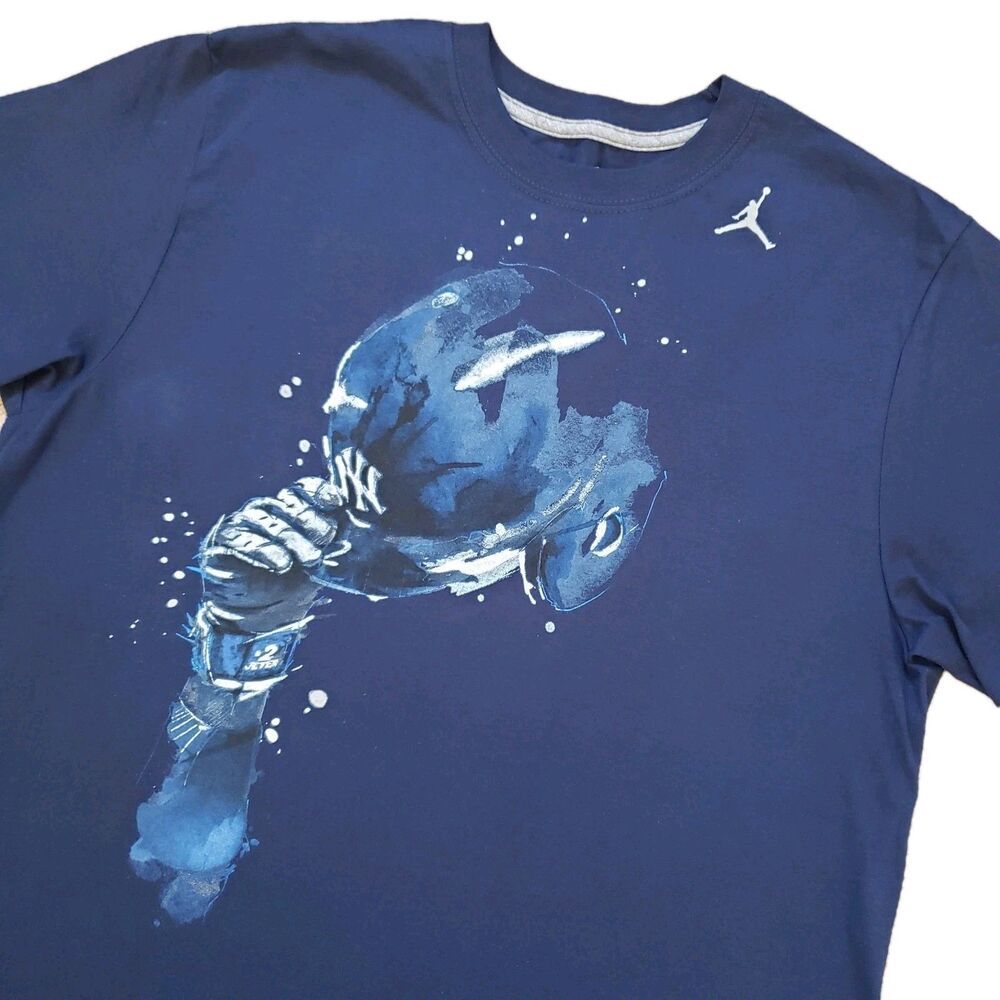 2011 Nike Derek Jeter NY Yankees 3000 Sz Large Mens Blue Double Side T-Shirt
